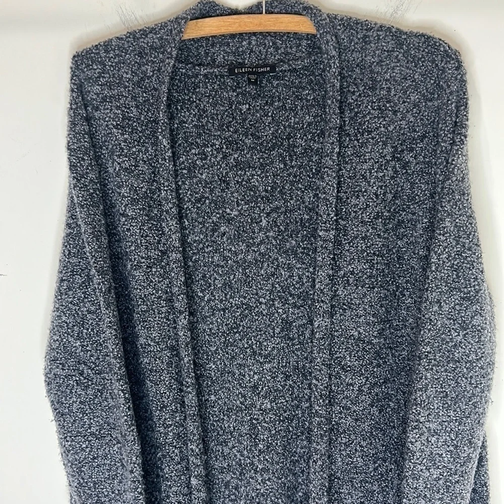 EILEEN FISHER Charcoal Gray Wool Cashmere Blend Nubby Cardigan Sweater Size M